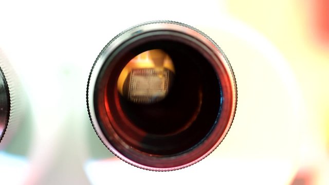Universal wire bonder microelectronic equipment in work close-up