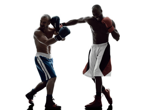 men boxers boxing isolated silhouette