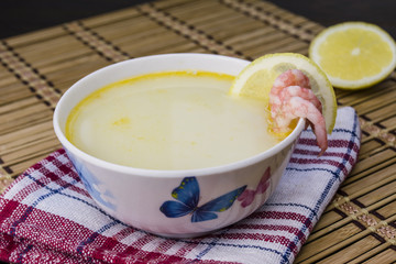 Puree soup with prawns