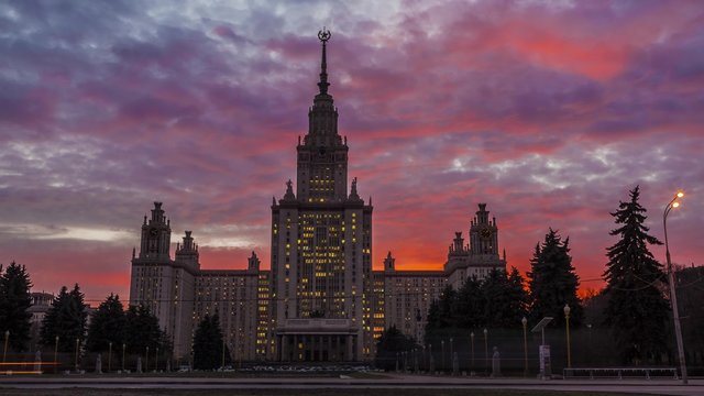 Moscow University on the sunset. Beautiful front view