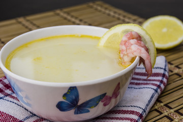 Puree soup with prawns