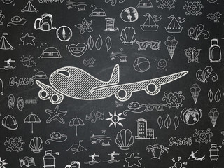 Travel concept: Airplane on School Board background