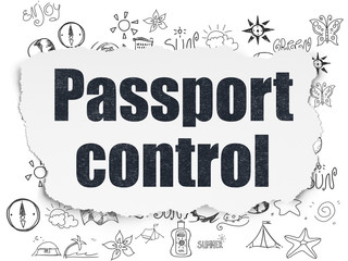 Vacation concept: Passport Control on Torn Paper background
