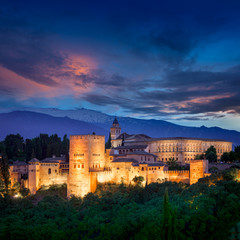 Night View of Fantastic Alhambra, European travel landmark - obrazy, fototapety, plakaty