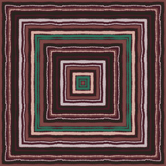 Striped rectangle pattern. Square lines with torn paper effect. Ethnic background. Green, brown, vinous colors. Vector