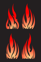 Set of 4 vector colorful fires isolated on a black.