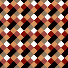 Seamless geometric checked pattern. Diagonal square, braiding, woven line background. Patchwork, rhombus, staggered texture. Brown, red, white, gray, chocolate, coffee colored. Vector