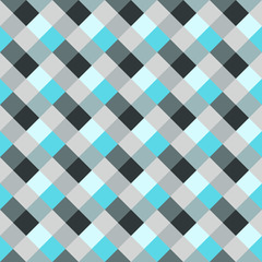 Seamless geometric checked pattern. Diagonal square, woven line background. Patchwork, rhombus, staggered texture. Gray, blue colors. Vector