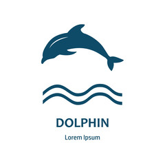Naklejka premium Design of logo with dolphin and label