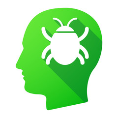 Male head icon with a bug