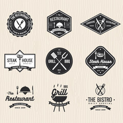 Set of badges, labels and logos for restaurant, foods shop, steak house and barbecue.