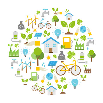 Ecology Icons, Nature Protection, Vector Background