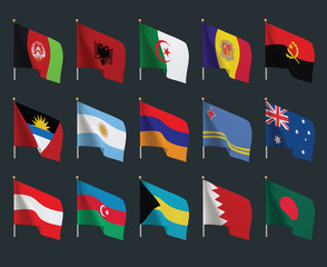 Obraz na płótnie Canvas Set of world flags. Realistic waving flags.