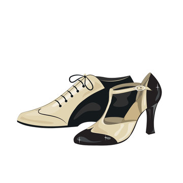 Elegant women's  and men's shoes. Argentine tango dance shoes. Vector illustration, isolated on white background.