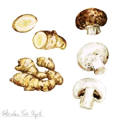 Fotobehang Watercolor Food Clipart - Ginger and Mushroom © nataliahubbert