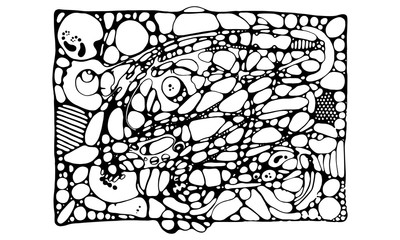 neyrografika: black and white outline drawing showing the relationship of man and the universe.