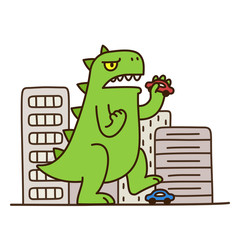 Cartoon monster destroying city