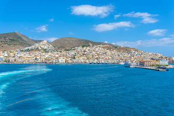 Panoramic view of Syros Island, Greece, during summer.