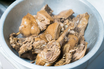 Duck stewed in the gravy in the bowl ready for make a sacrifice to gods on Chinese new year day