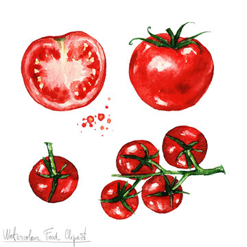 Watercolor Food Clipart - Tomato