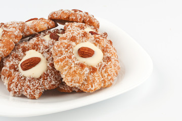 The stack of biscuits with almonds