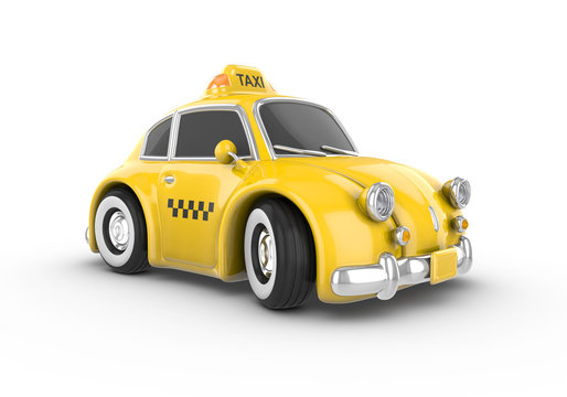 Retro yellow taxi car on a white background. Image contains clipping path.
