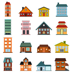 Houses flat icons set
