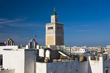 Gordijnen Tunisia. Tunis - old town (medina) seen from roof top © WitR