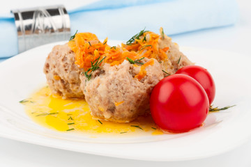 Meatballs on a white plate