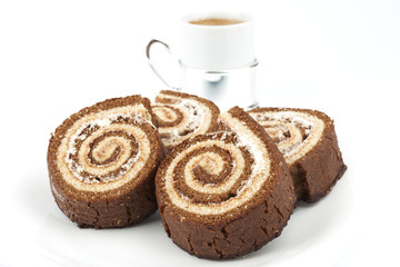 Several chocolate cake roll