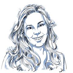Hand-drawn vector illustration of beautiful smiling woman. 