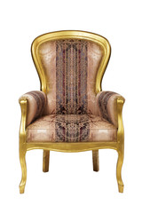 Classic ancient armchair with golden wood isolated