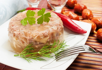 Traditional Russian food. Aspic meat jelly