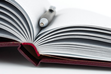 Black ballpoint pen on an open book