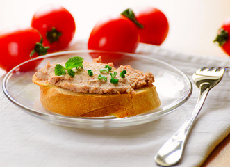 Sandwich with paste and green onions.