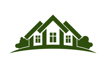 Abstract vector illustration of country houses with horizon line