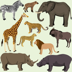 Vector set of cartoon african animals.