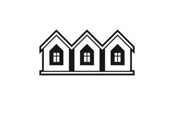 Simple monochrome cottages vector illustration, black and white