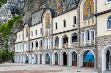 Fototapeta na wymiar Buildings of Ostrog monastery Upper Church with mosaics. Niksic, Montenegro.
