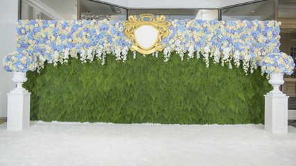 Beautiful white wedding backdrop with flower