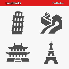 Landmarks Icons. Professional, pixel perfect icons optimized for both large and small resolutions. EPS 8 format.