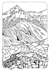 coloring page with mountains