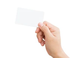 Fotobehang female hand holding blank card isolated clipping path in image d © blackzheep