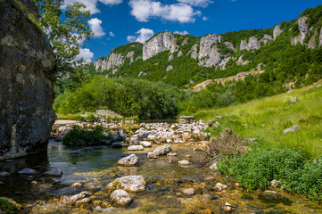 River Komarnica in the mountains of Montenegro. Beautiful summer day.