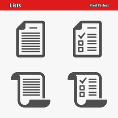 Lists Icons. Professional, pixel perfect icons optimized for both large and small resolutions. EPS 8 format.