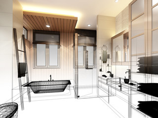 abstract sketch design of interior bathroom 