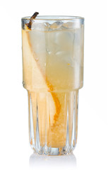 Fruit alcohol cocktail with pear slice isolated