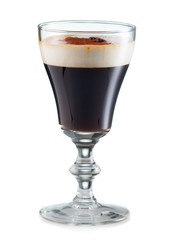 Irish coffee in a glass isolated on white