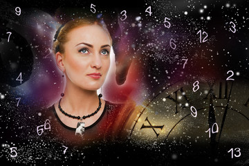 Woman's face, magic of figures, numerology