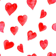 Pink watercolor heart shape seamless pattern